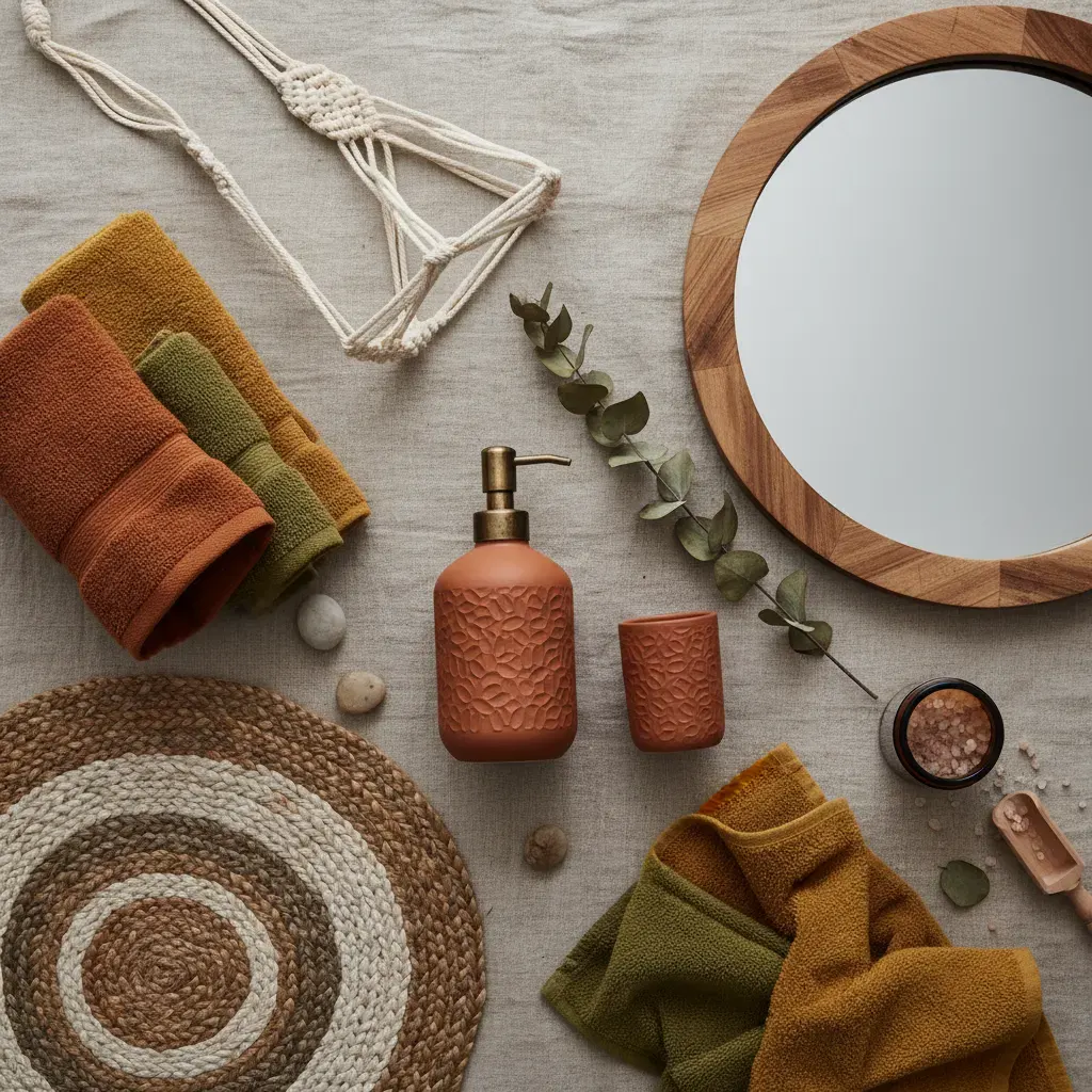 70s Interieur Badkamer - flatlay van decoratieve objecten