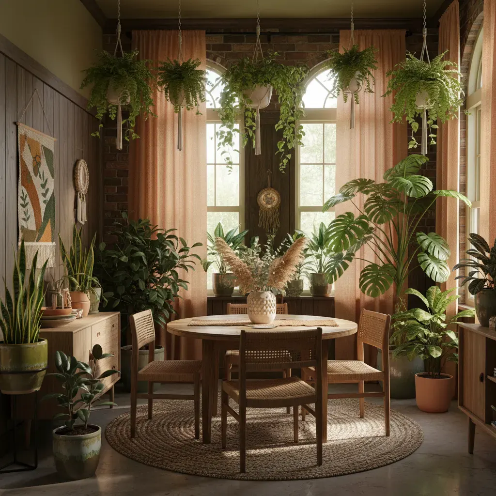 70s Interieur Eetkamer - planten en groen accent