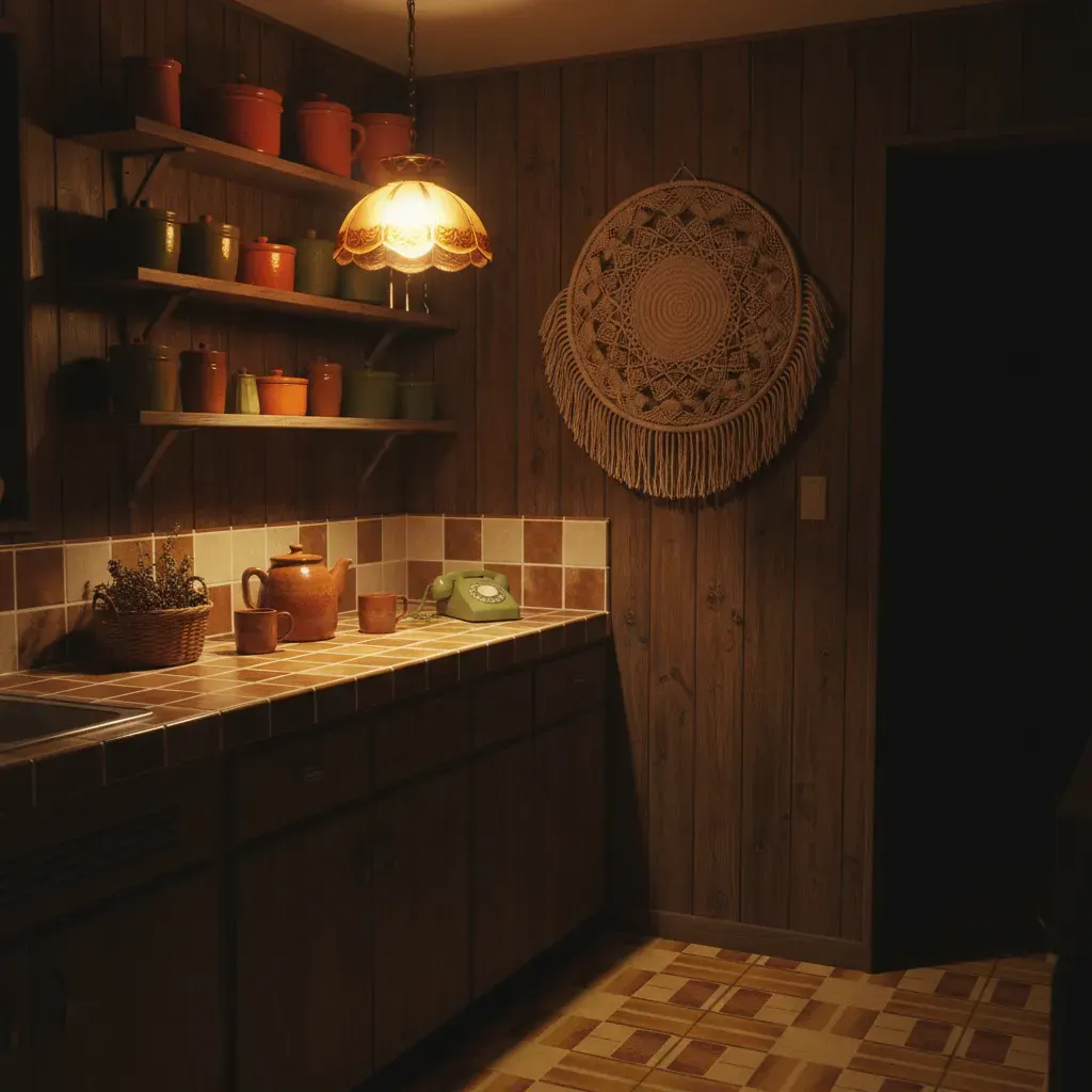 70s Interieur Keuken - avondsfeer met verlichting