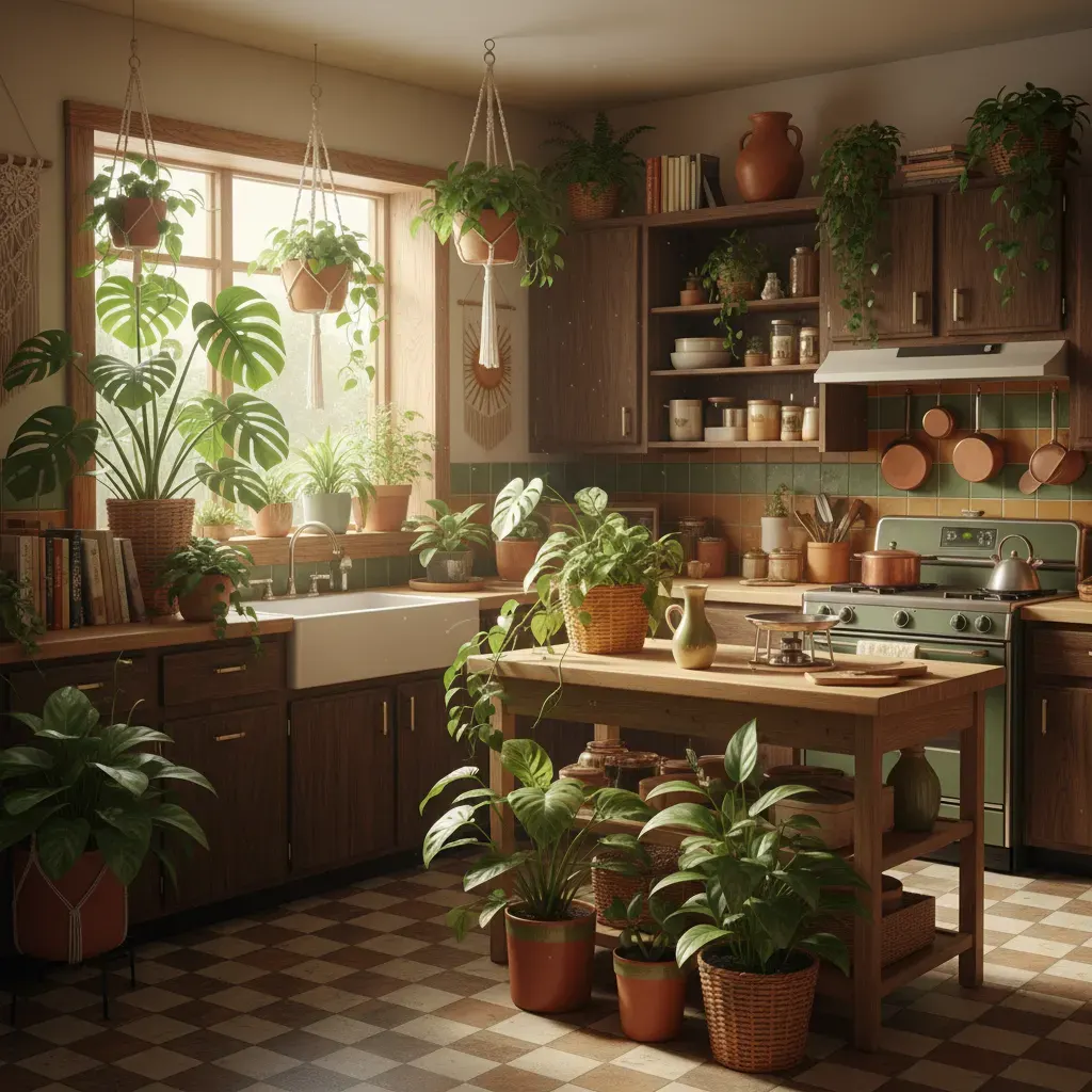 70s Interieur Keuken - planten en groen accent