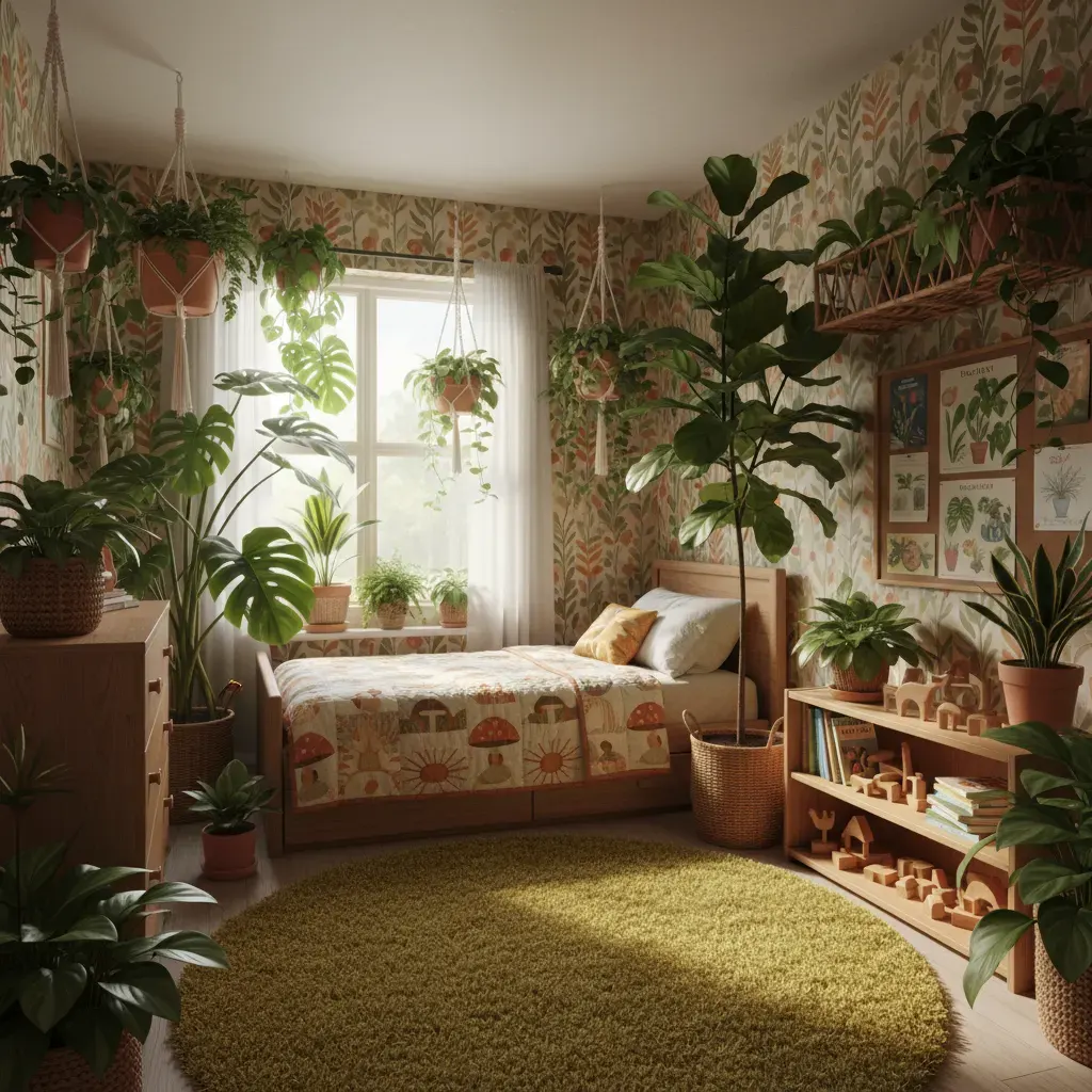 70s Interieur Kinderkamer - planten en groen accent