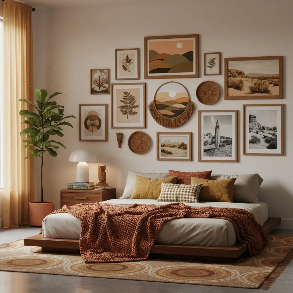 70s Interieur Slaapkamer - galerij wand