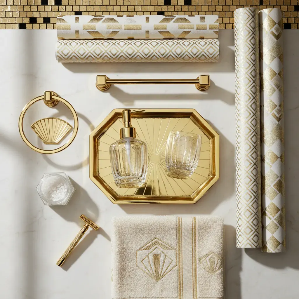 Art Deco Badkamer - flatlay van decoratieve objecten