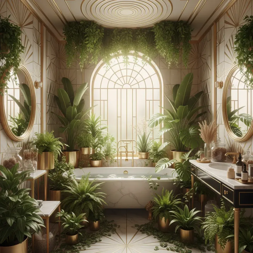 Art Deco Badkamer - planten en groen accent