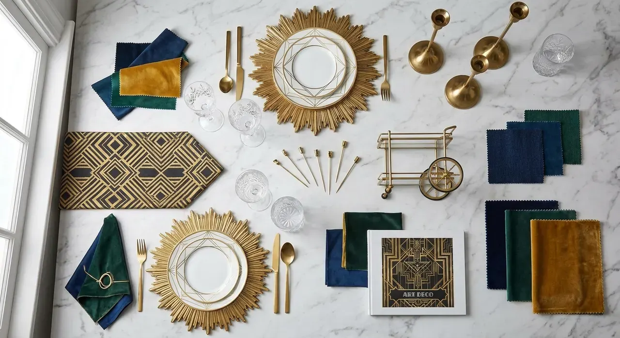 Art Deco Eetkamer - flatlay van decoratieve objecten