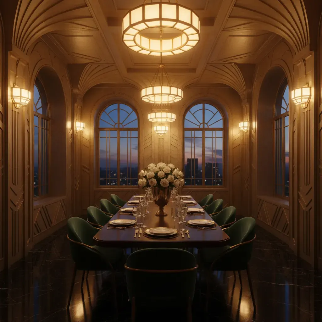Art Deco Eetkamer - avondsfeer met verlichting