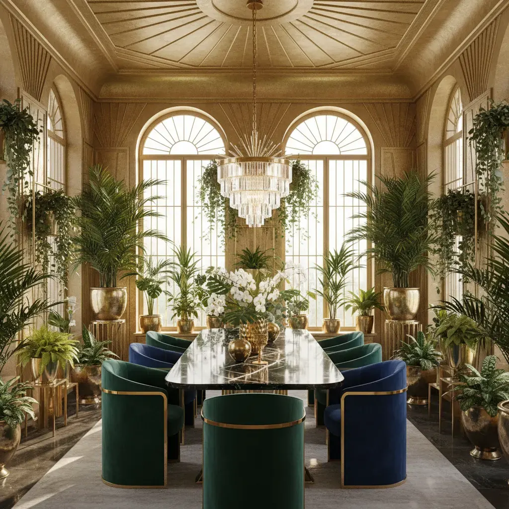 Art Deco Eetkamer - planten en groen accent