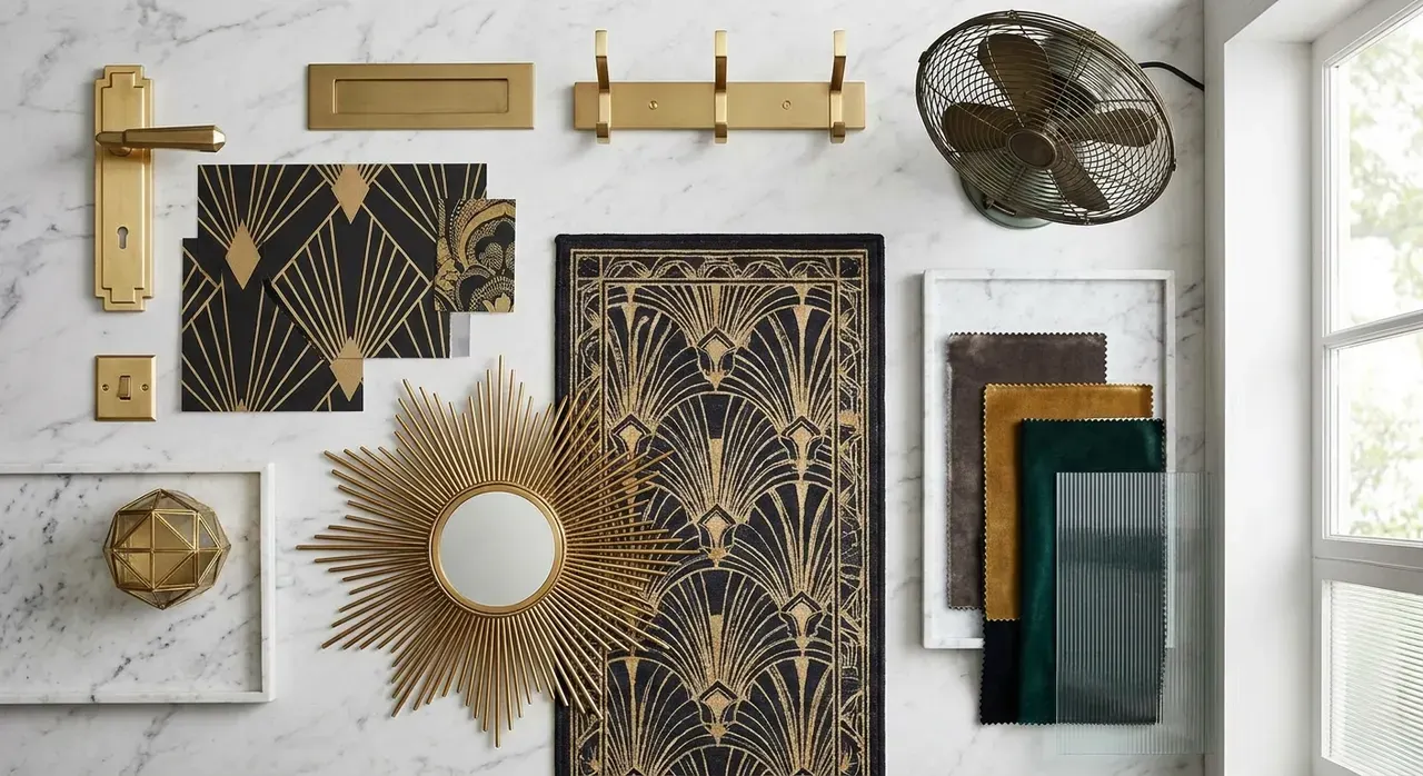 Art Deco Hal - flatlay van decoratieve objecten