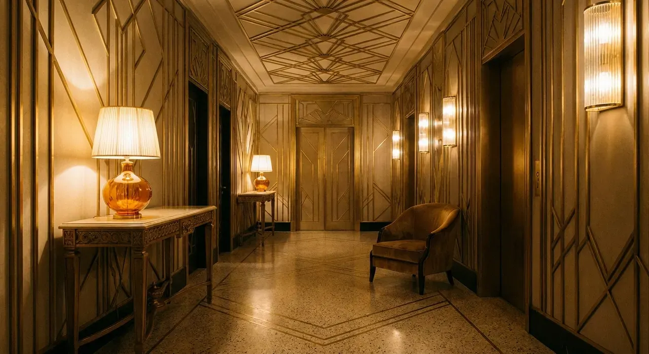 Art Deco Hal - avondsfeer met verlichting