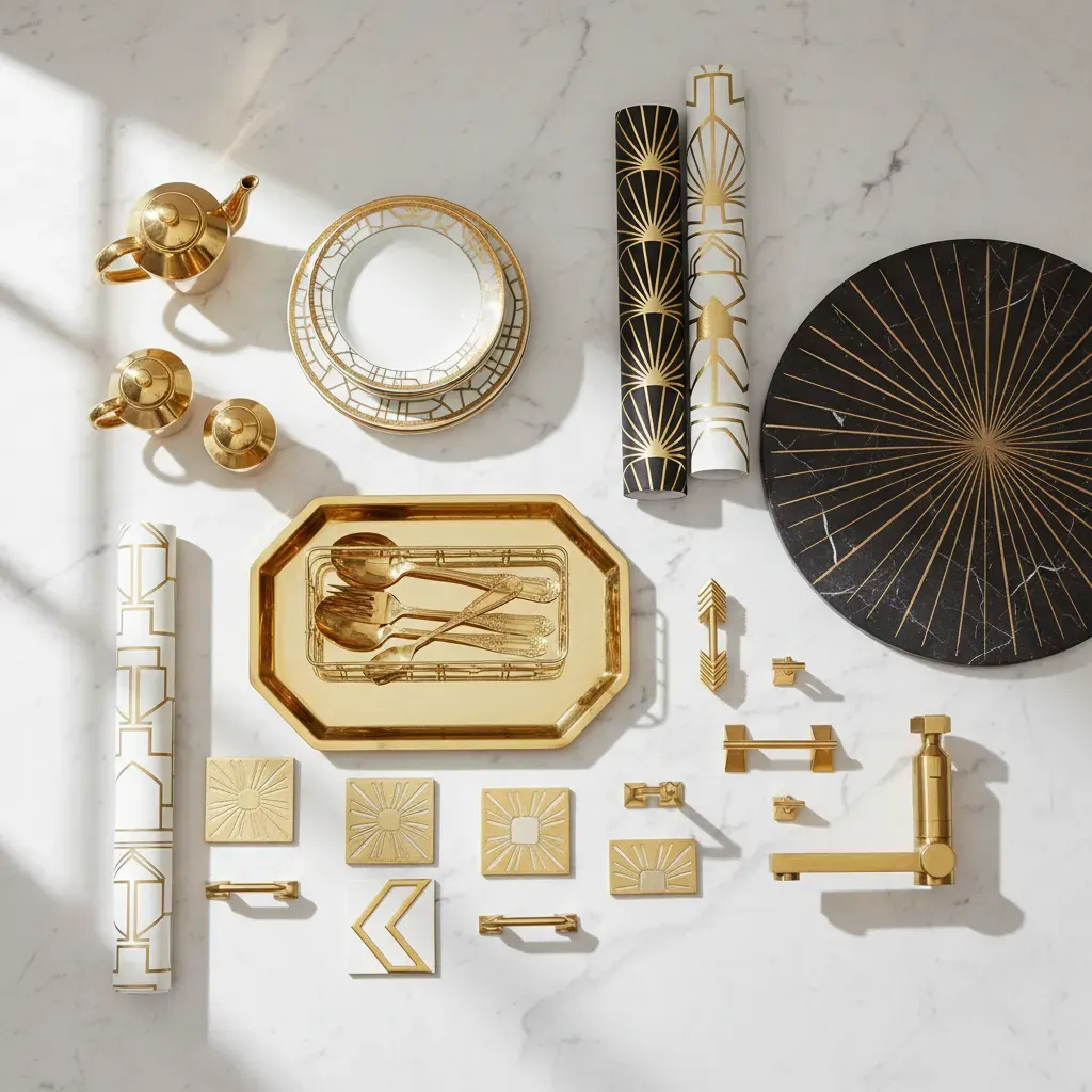 Art Deco Keuken - flatlay van decoratieve objecten