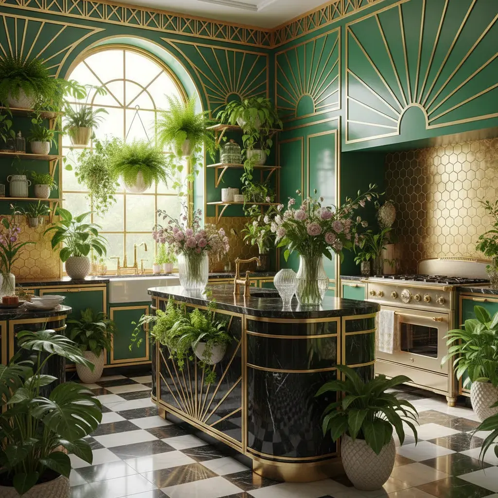 Art Deco Keuken - planten en groen accent