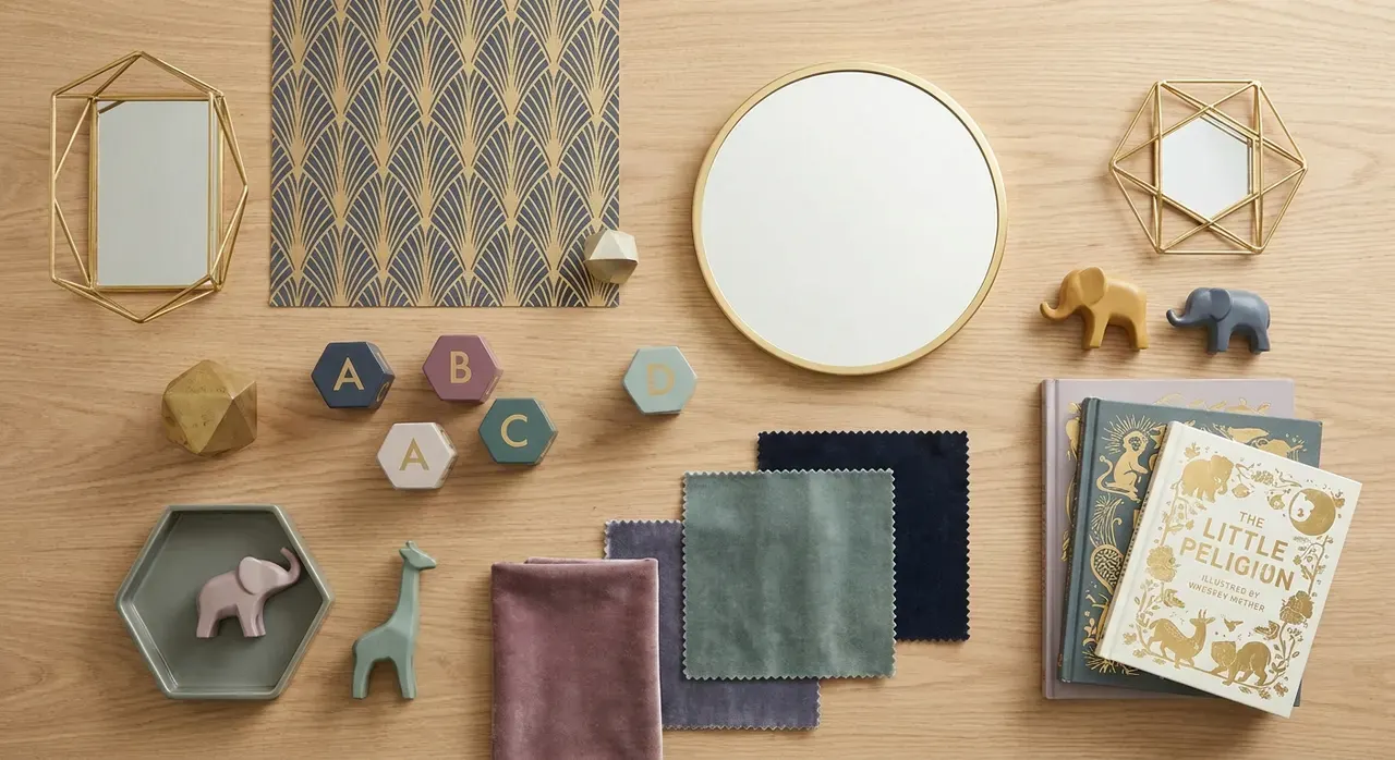 Art Deco Kinderkamer - flatlay van decoratieve objecten
