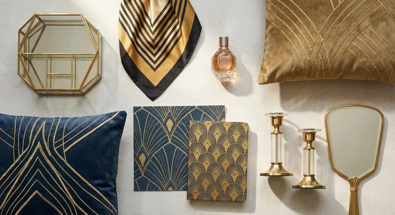 Art Deco Slaapkamer - flatlay van decoratieve objecten