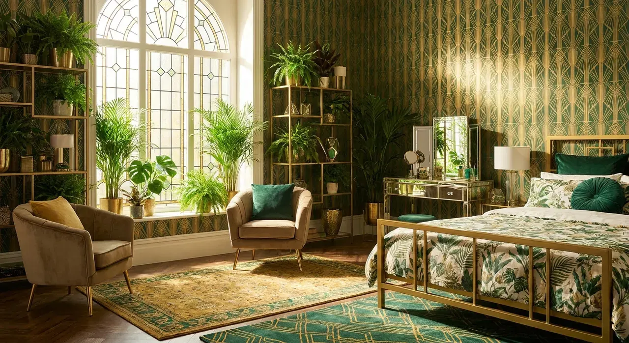 Art Deco Slaapkamer - planten en groen accent