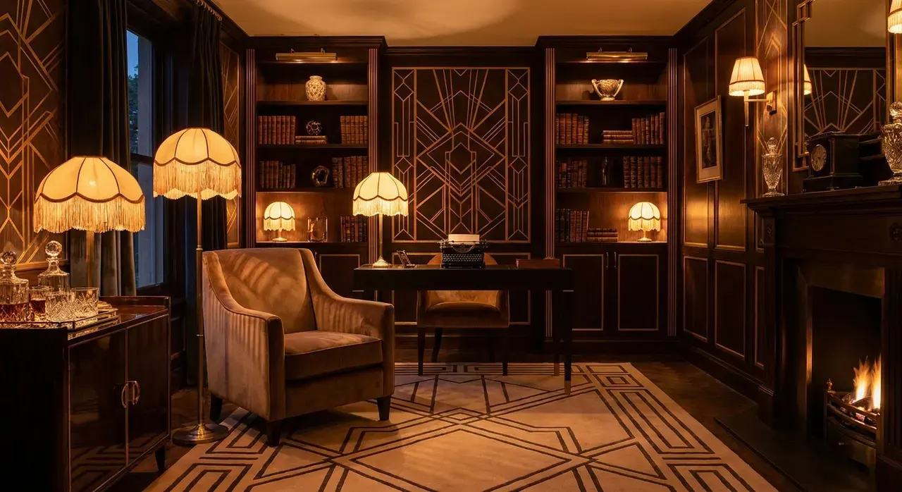 Art Deco Werkkamer - avondsfeer met verlichting