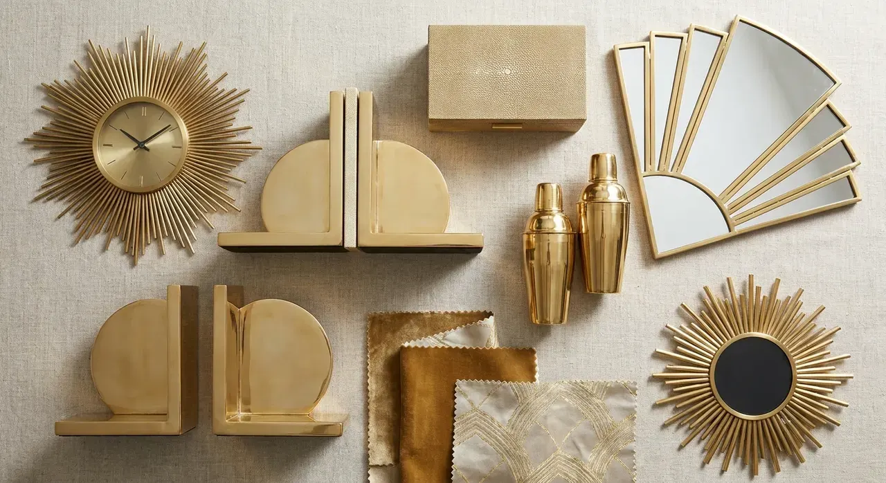 Art Deco Woonkamer - flatlay van decoratieve objecten