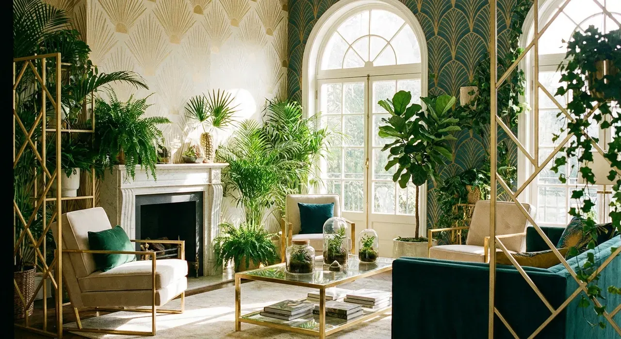 Art Deco Woonkamer - planten en groen accent