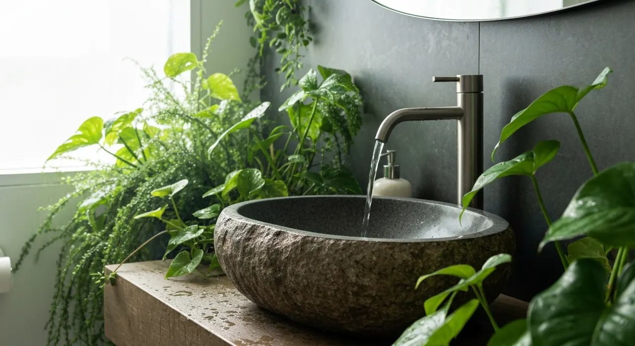 Biophilic Design Badkamer - detail van materialen en textuur