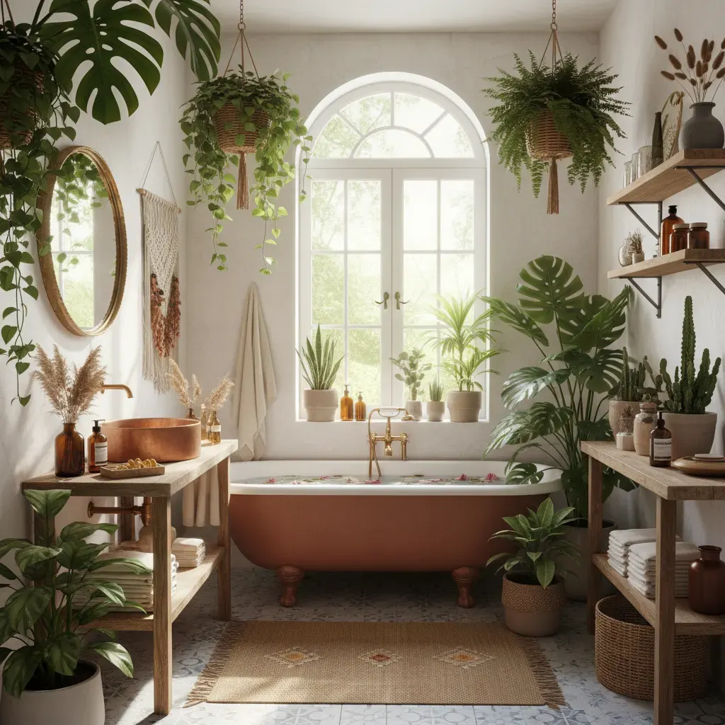 Bohemian Badkamer - planten en groen accent