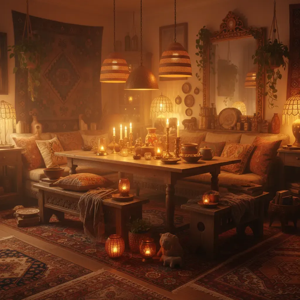 Bohemian Eetkamer - avondsfeer met verlichting