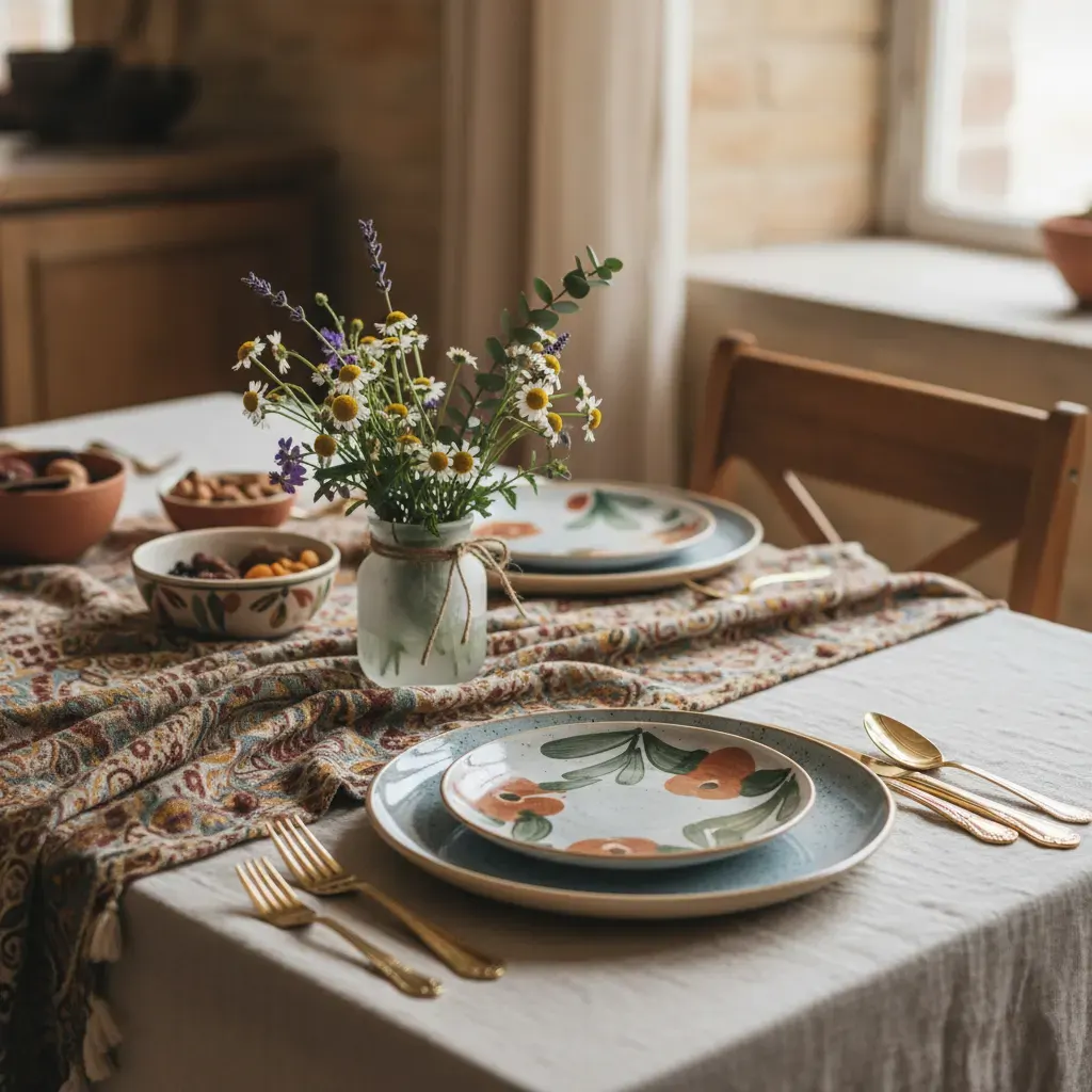 Bohemian Eetkamer - detail van materialen en textuur