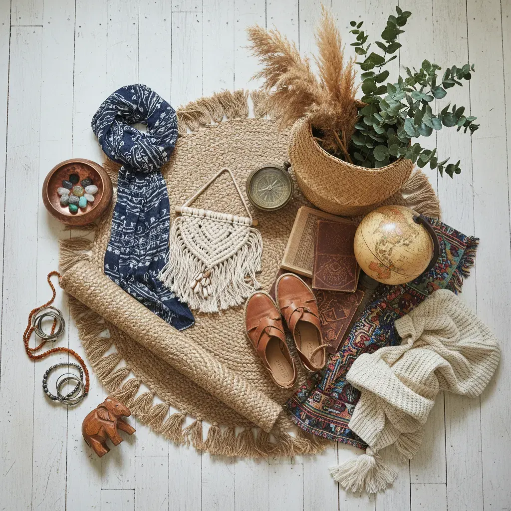 Bohemian Hal - flatlay van decoratieve objecten