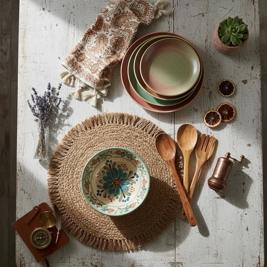 Bohemian Keuken - flatlay van decoratieve objecten