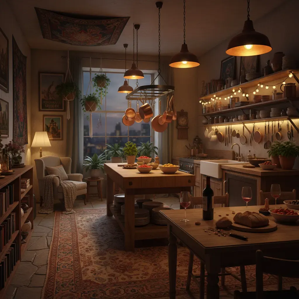 Bohemian Keuken - avondsfeer met verlichting