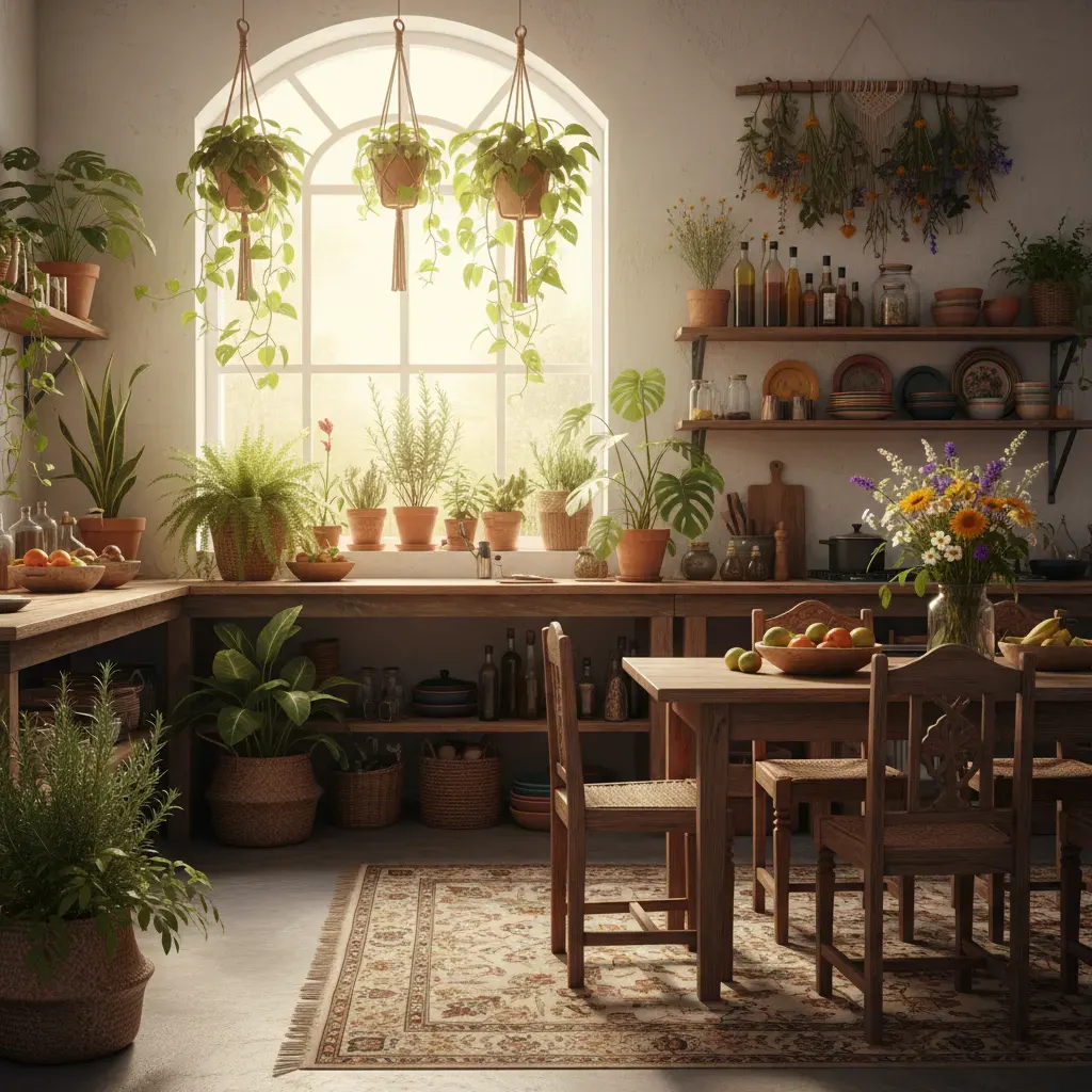 Bohemian Keuken - planten en groen accent
