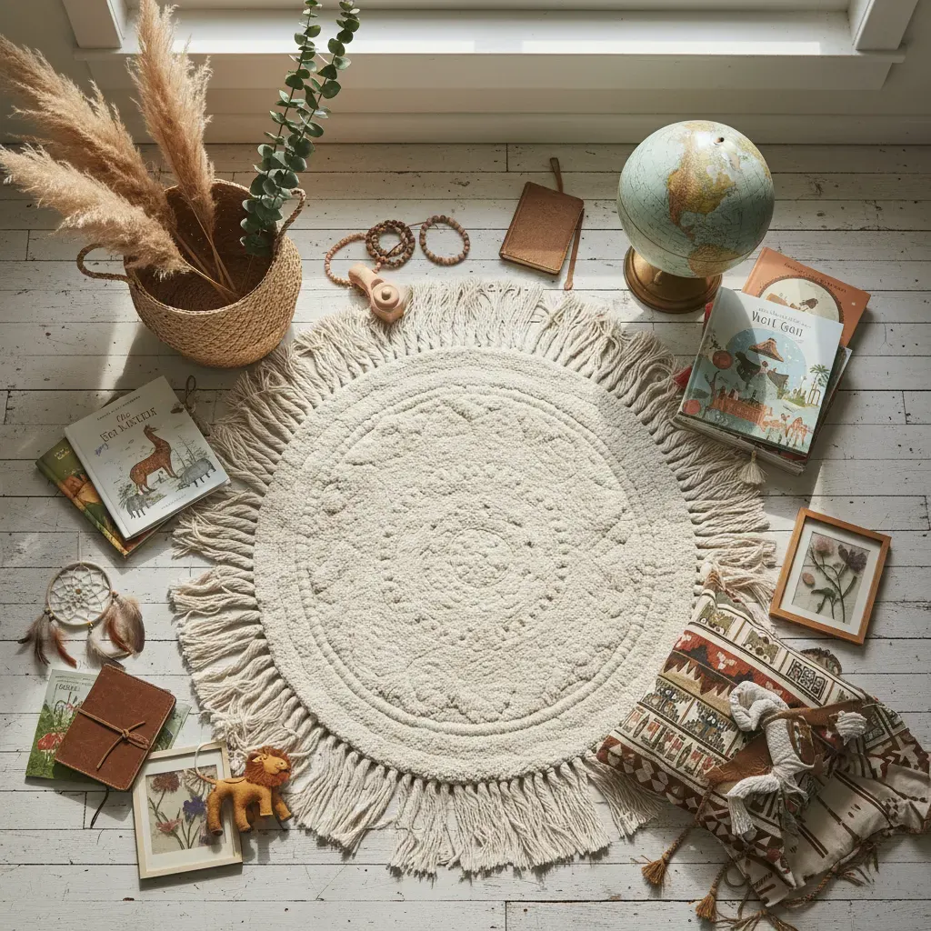 Bohemian Kinderkamer - flatlay van decoratieve objecten