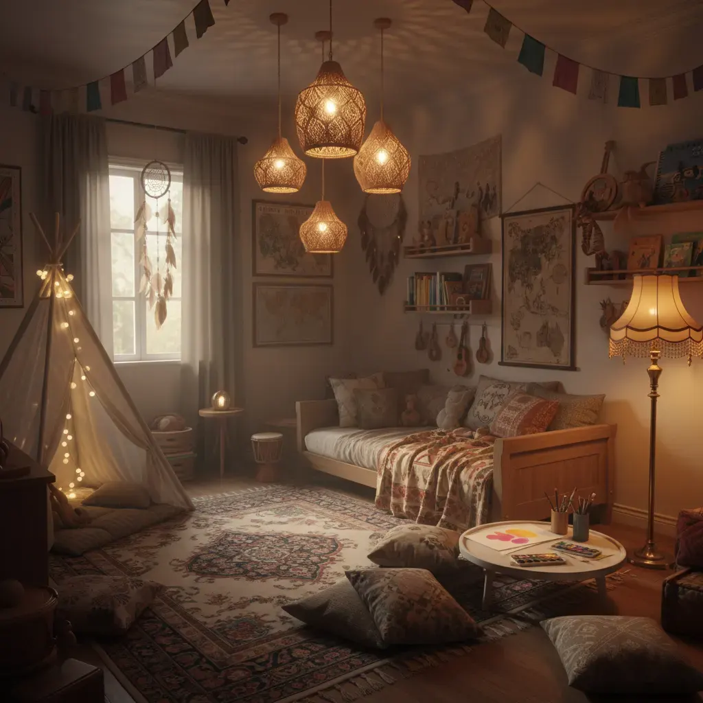 Bohemian Kinderkamer - avondsfeer met verlichting