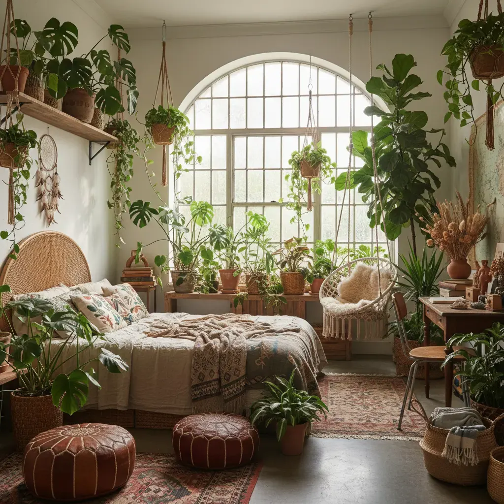 Bohemian Slaapkamer - planten en groen accent