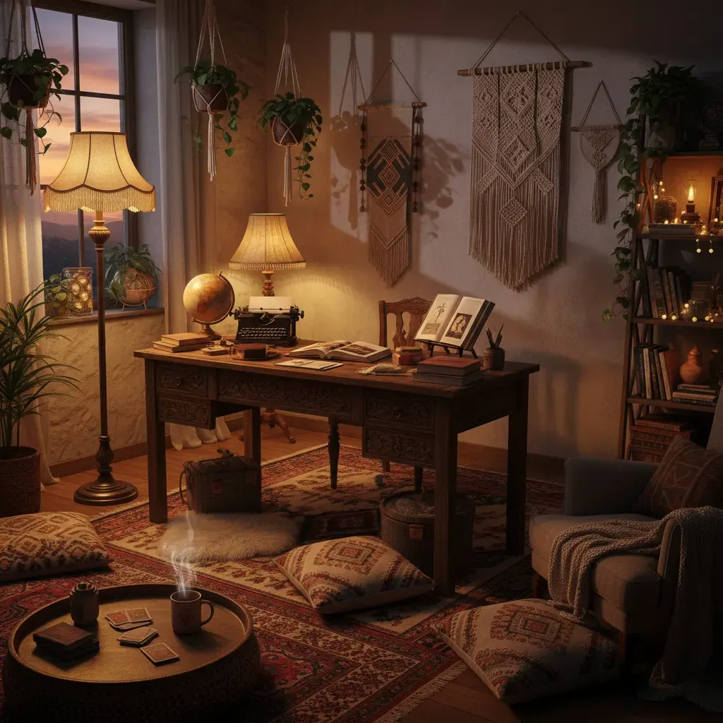 Bohemian Werkkamer - avondsfeer met verlichting
