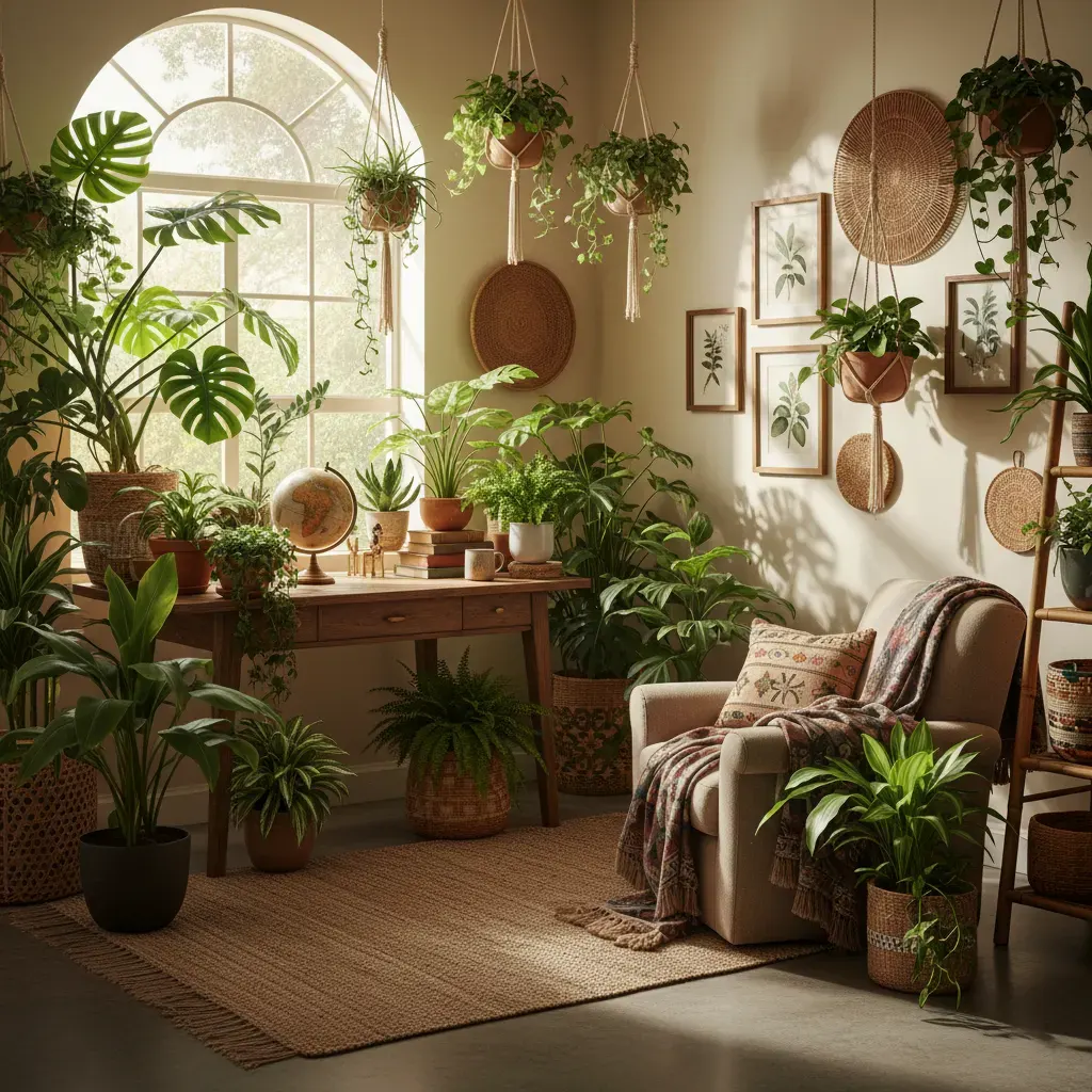 Bohemian Werkkamer - planten en groen accent