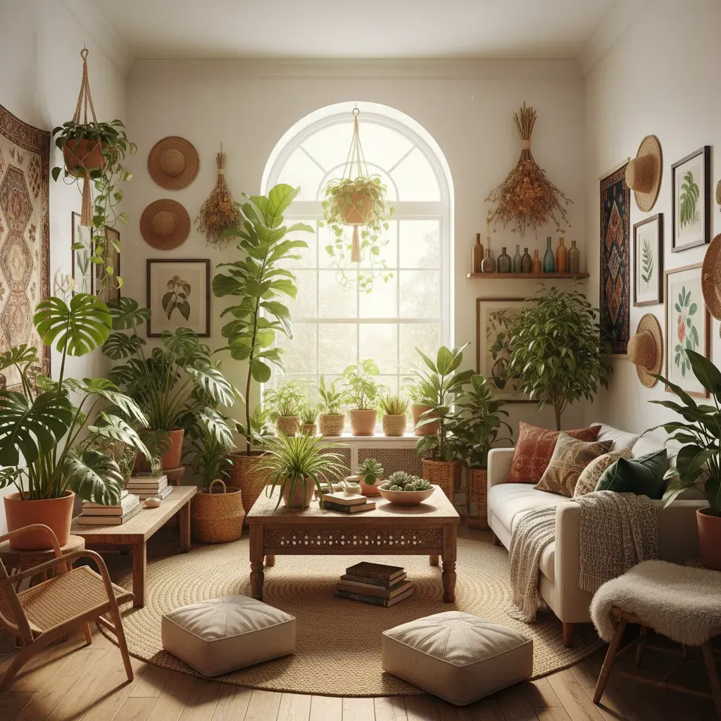 Bohemian Woonkamer - planten en groen accent