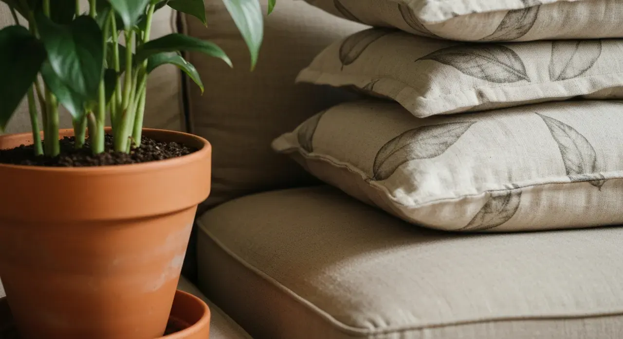 Botanisch Interieur Woonkamer - detail van materialen en textuur