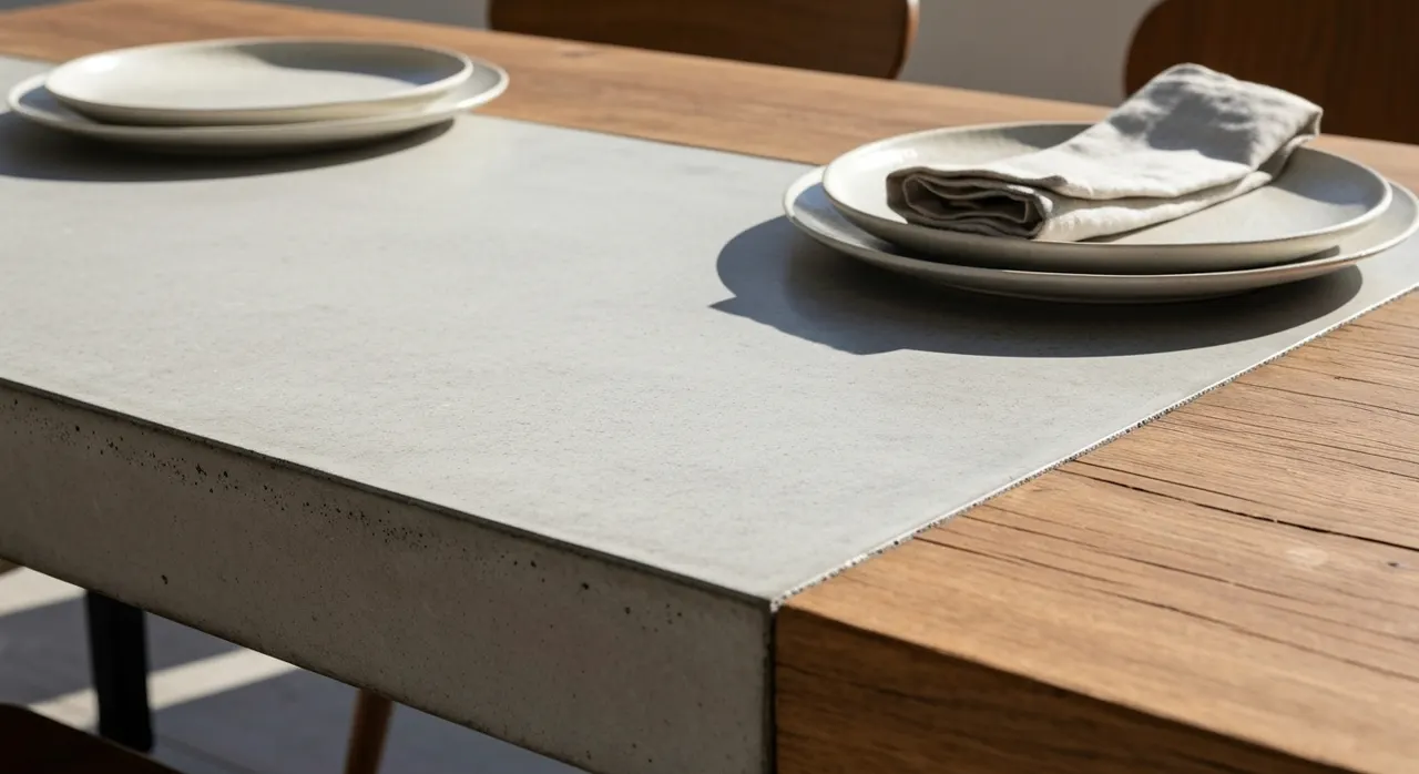 Brutalisme Eetkamer - detail van materialen en textuur