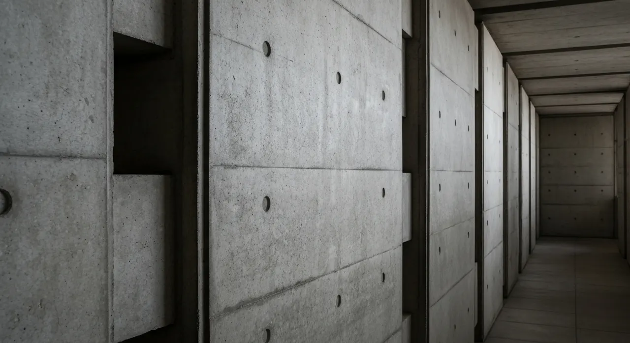 Brutalisme Hal - detail van materialen en textuur