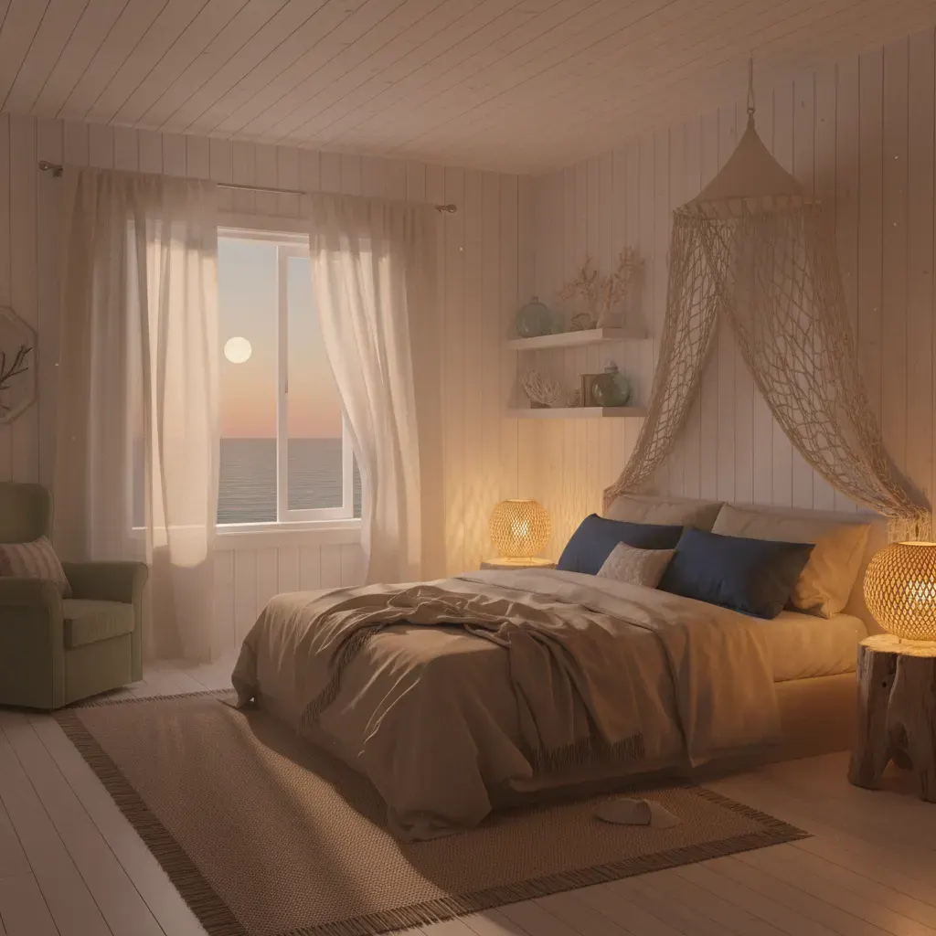 Coastal Slaapkamer - avondsfeer met verlichting
