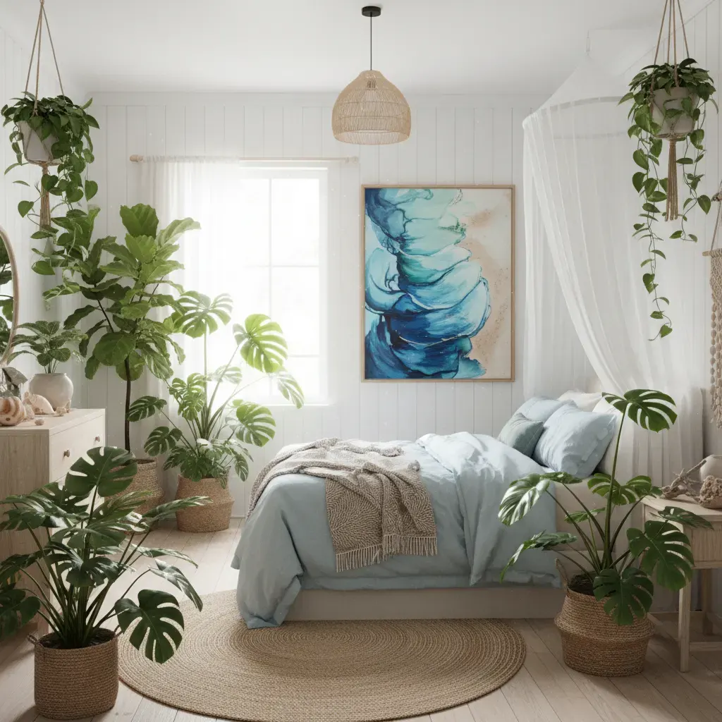 Coastal Slaapkamer - planten en groen accent