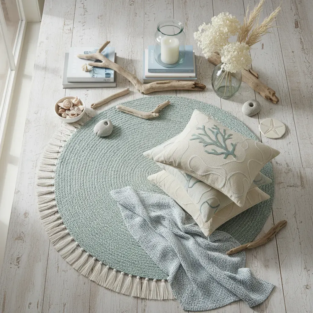 Coastal Woonkamer - flatlay van decoratieve objecten