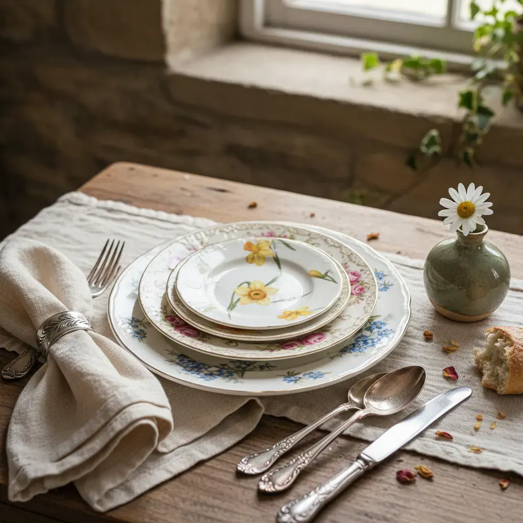 Cottagecore Eetkamer - detail van materialen en textuur