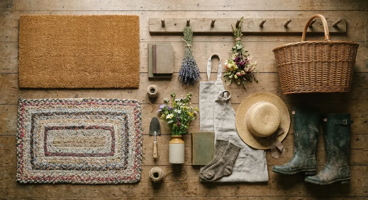 Cottagecore Hal - flatlay van decoratieve objecten