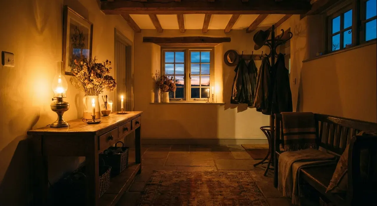 Cottagecore Hal - avondsfeer met verlichting