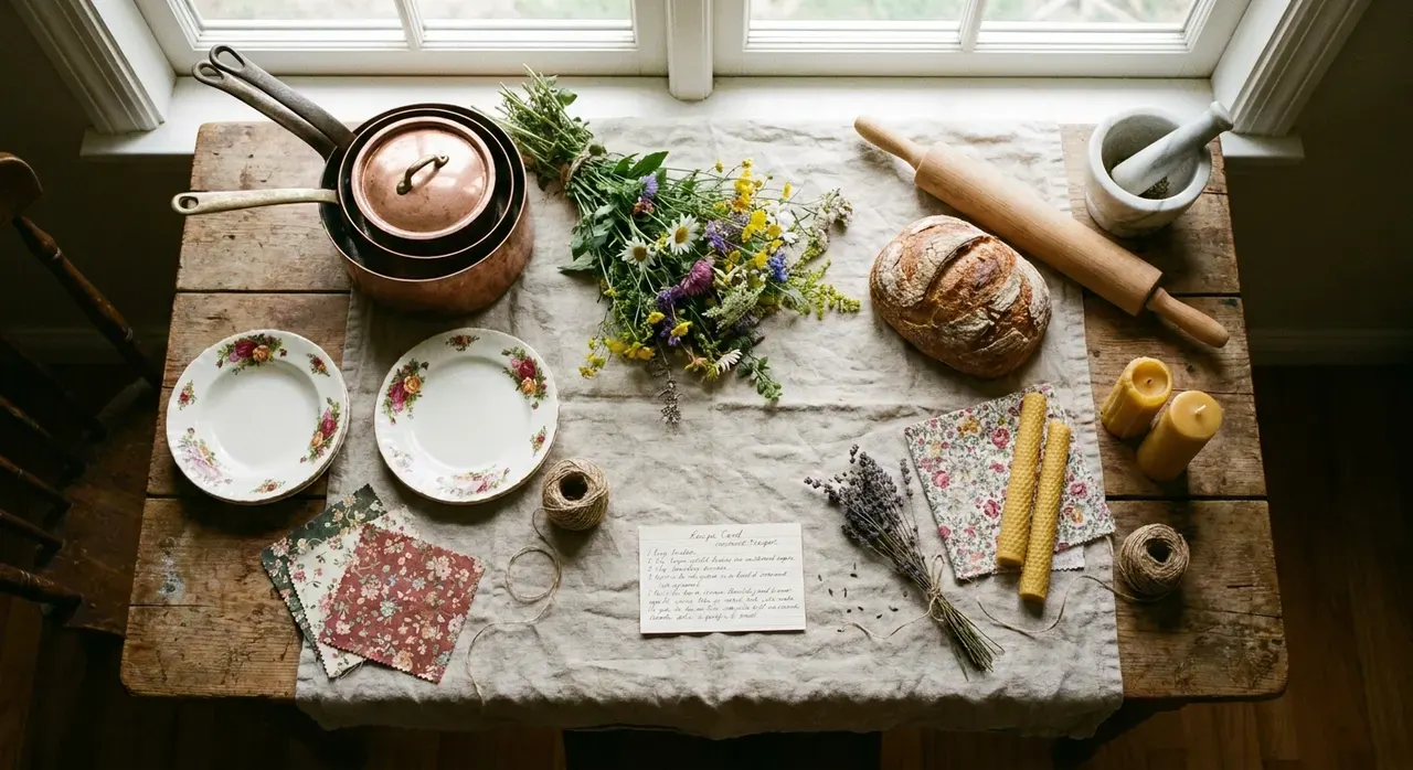 Cottagecore Keuken - flatlay van decoratieve objecten
