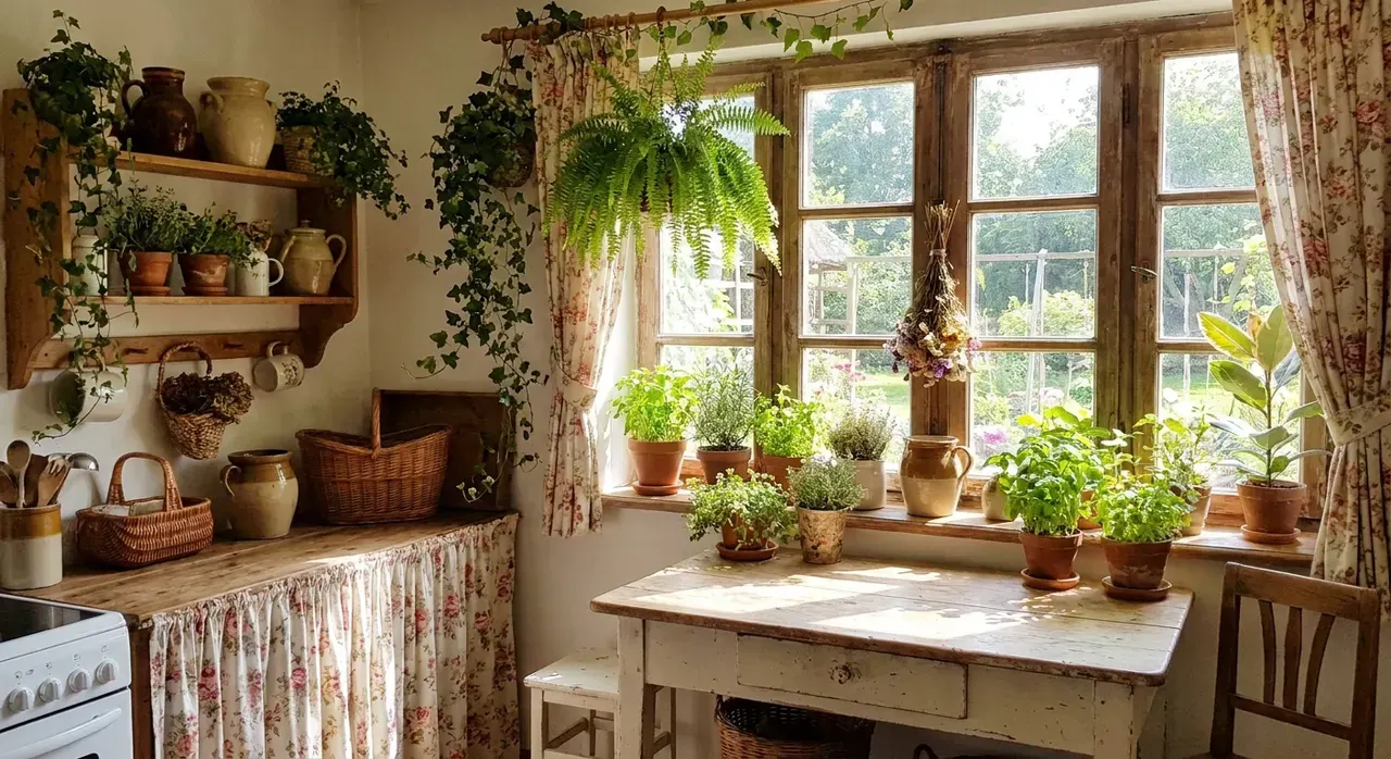 Cottagecore Keuken - planten en groen accent