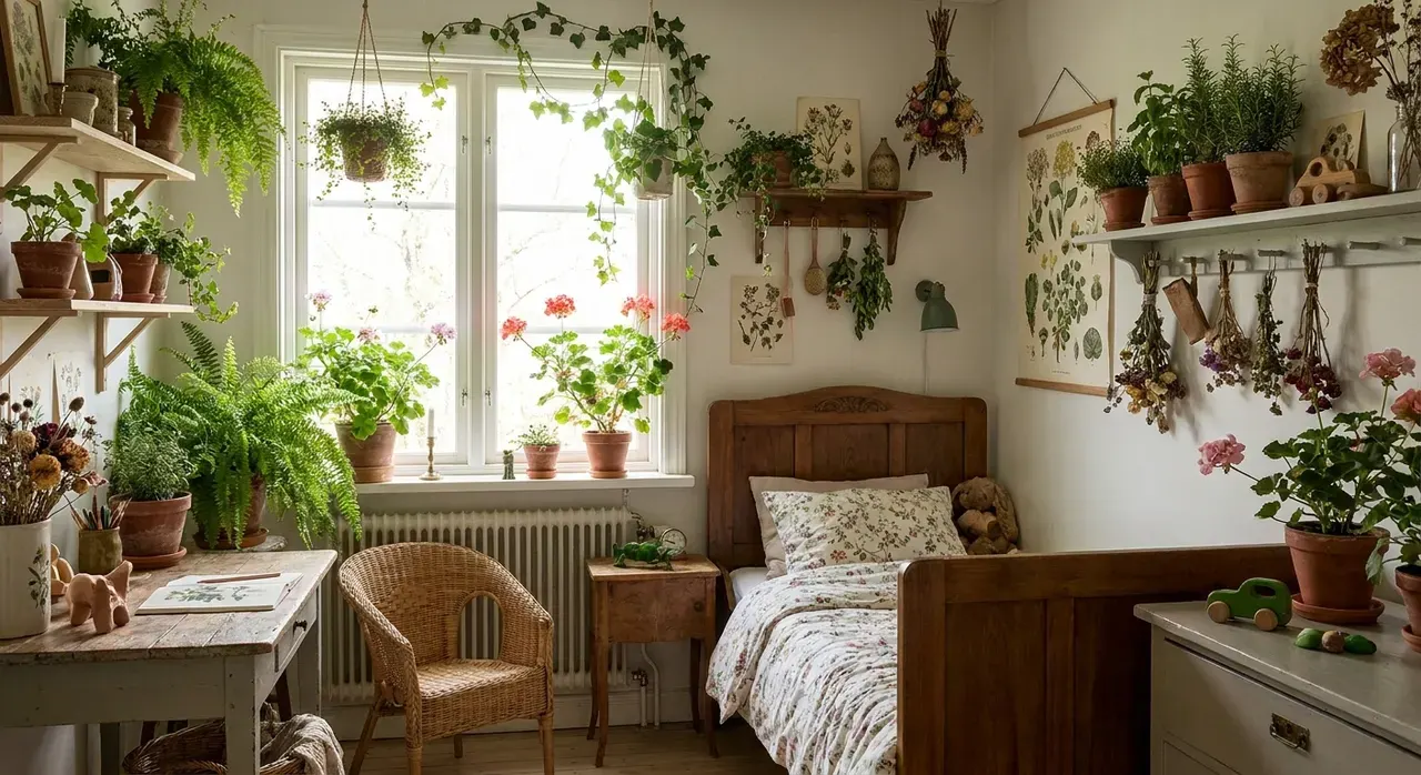 Cottagecore Kinderkamer - planten en groen accent