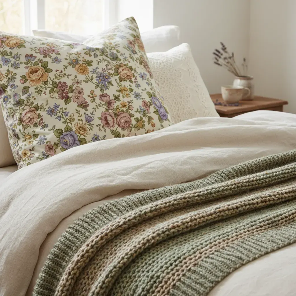 Cottagecore Slaapkamer - detail van materialen en textuur