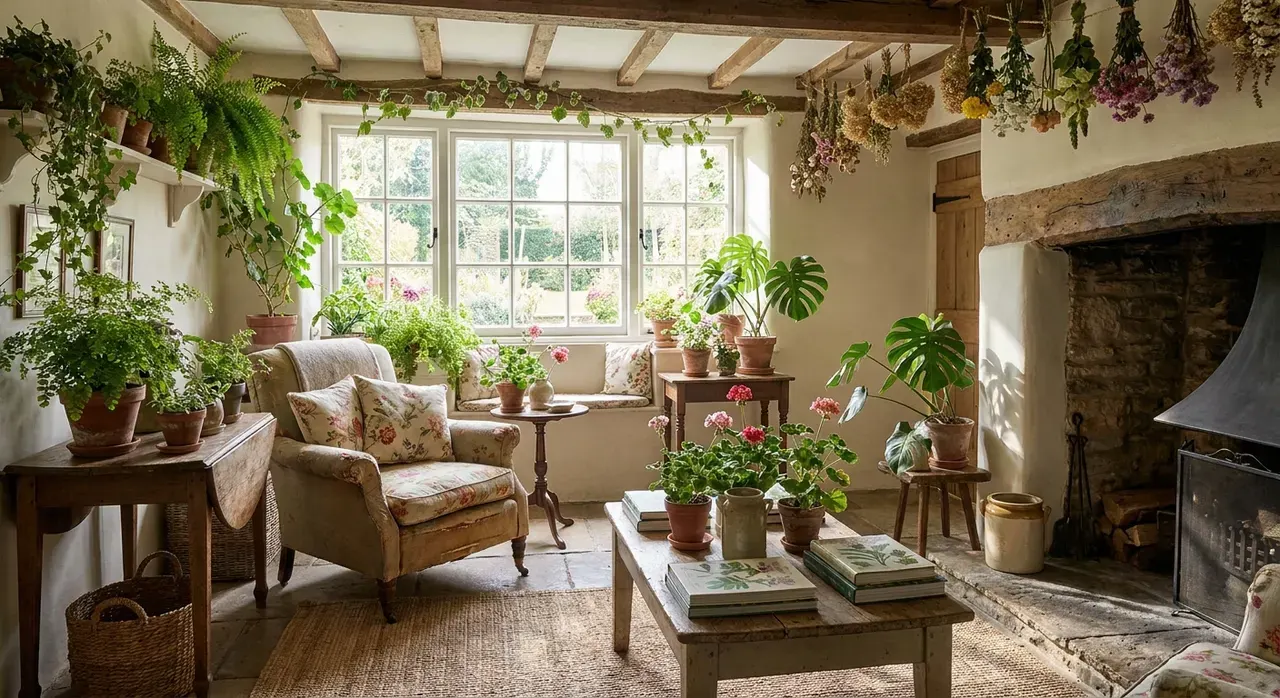 Cottagecore Woonkamer - planten en groen accent