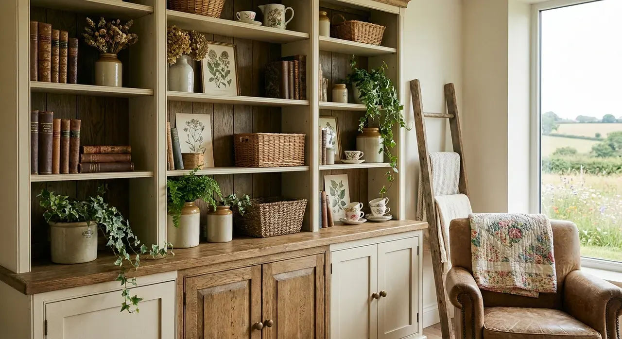 Cottagecore Woonkamer - rekken en opbergen